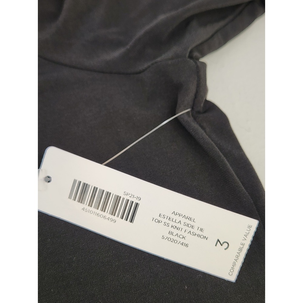Chico's Estella Side Tie Top Women 3/XL Black Short Sleeve Knit Scoop Neck - Picture 4 of 7